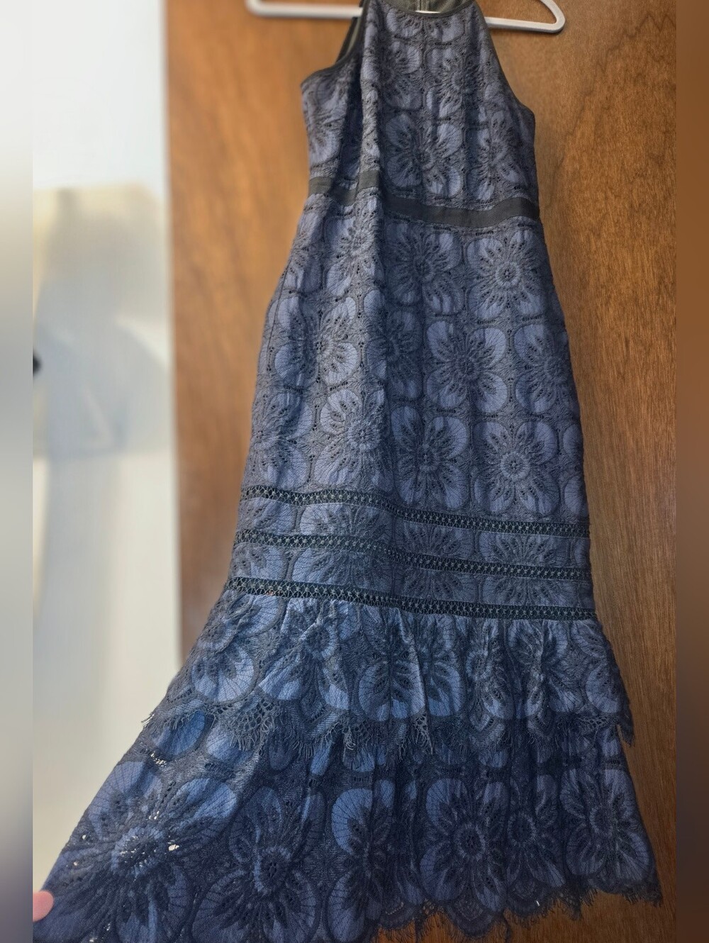 Banana Republic ~ Navy Black Lace Floral Halter Midi Cocktail Dress Size 4 - Picture 2 of 16